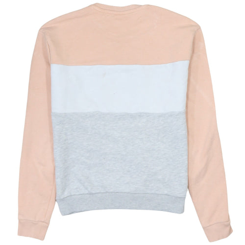 Fila Womens Sweatshirt XS Beige Grey Colourblock Crew Neck Logo