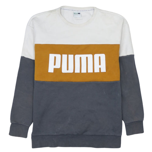 Puma Men’s Grey White Gold Logo Pullover Sweatshirt Size S