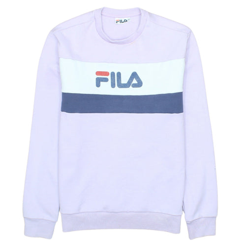 Fila Mens Purple Logo Sweatshirt XS Crew Neck Pullover Retro Sportswear