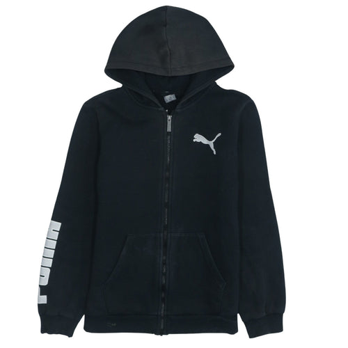 Puma Boys Black Full Zip Hoodie 13-14 Years Logo Sports Casual Sweatshirt
