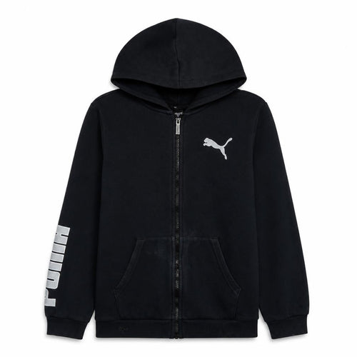 Puma Boys Black Full Zip Hoodie 13-14 Years Logo Sports Casual Sweatshirt
