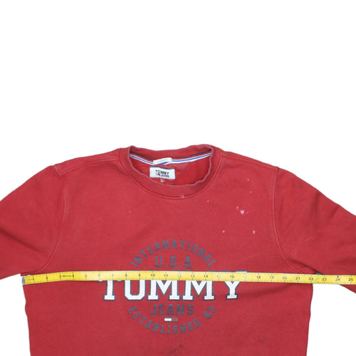 Tommy Jeans Mens Red Crew Neck Logo Sweatshirt L Pullover