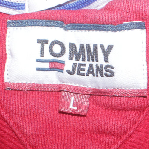 Tommy Jeans Mens Red Crew Neck Logo Sweatshirt L Pullover