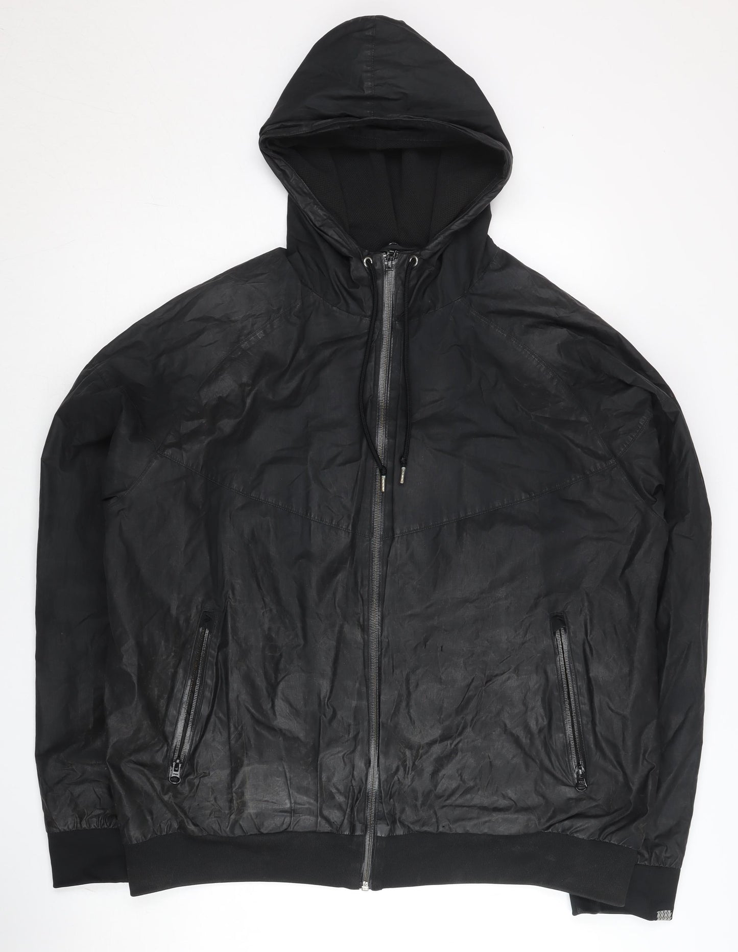 Nike Men’s Black L 42"-44" Hooded Windbreaker Jacket Full Zip Polyester