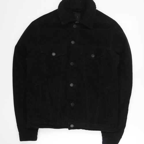 New Look Women Black Corduroy Jacket S Collared Lined Casual