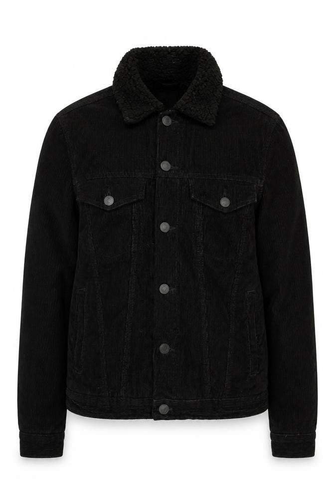 Front view of New Look Women Black Corduroy Jacket S Collared Lined Casual