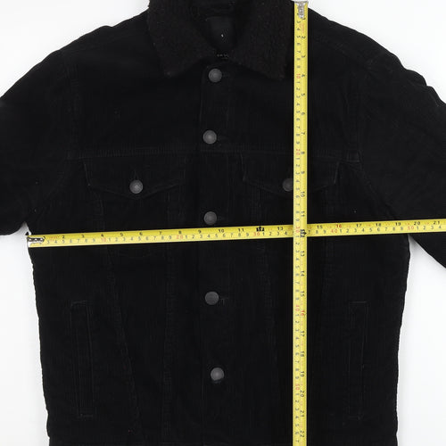 New Look Women Black Corduroy Jacket S Collared Lined Casual