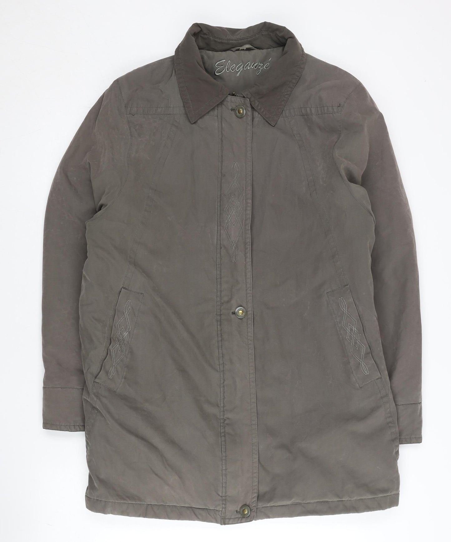 Eleganzé Womens Brown Mid-Length Overcoat Size 14 Lined Casual Jacket