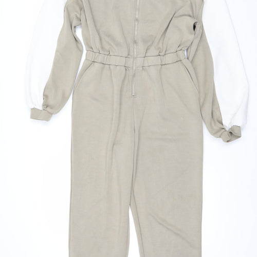 Very Women’s Beige Collared Zip Jumpsuit Size 12 Long Sleeve