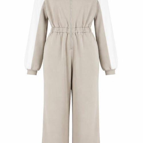 Very Women’s Beige Collared Zip Jumpsuit Size 12 Long Sleeve