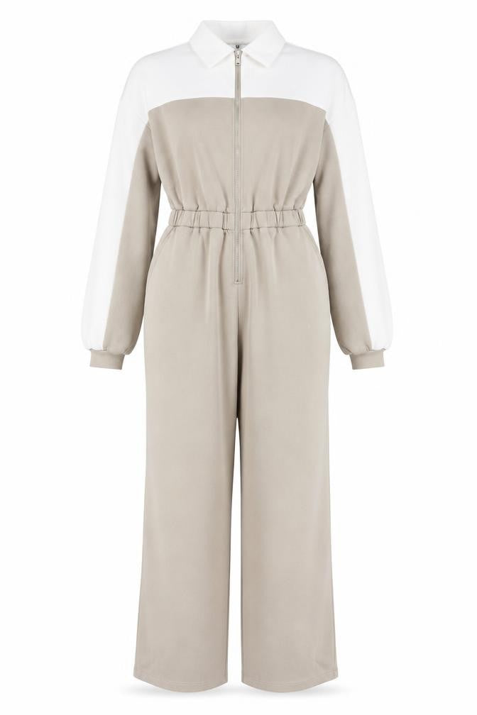 Very Women’s Beige Collared Zip Jumpsuit Size 12 Long Sleeve