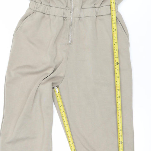 Very Women’s Beige Collared Zip Jumpsuit Size 12 Long Sleeve