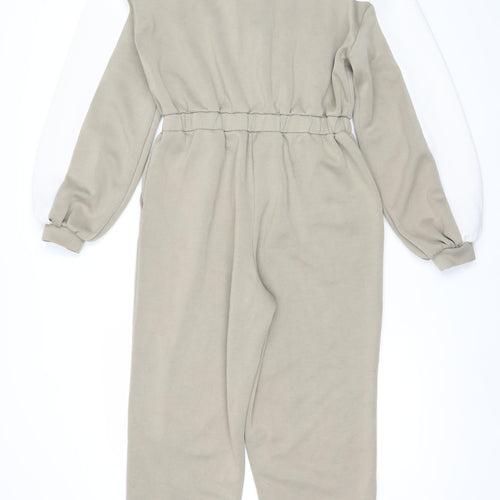 Very Women’s Beige Collared Zip Jumpsuit Size 12 Long Sleeve