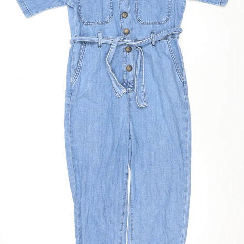 Denim Co. Women's Blue Denim Jumpsuit Size 4 Short Sleeve Belted
