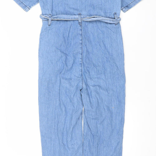 Denim Co. Women's Blue Denim Jumpsuit Size 4 Short Sleeve Belted