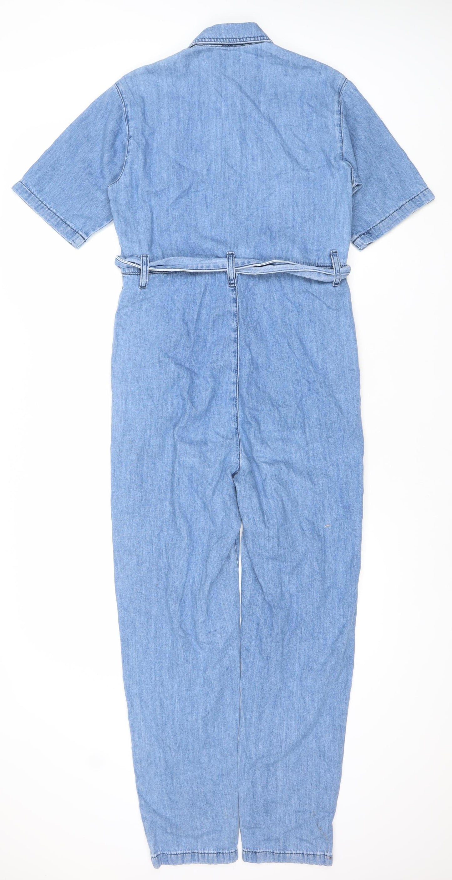 Denim Co. Women's Blue Denim Jumpsuit Size 4 Short Sleeve Belted