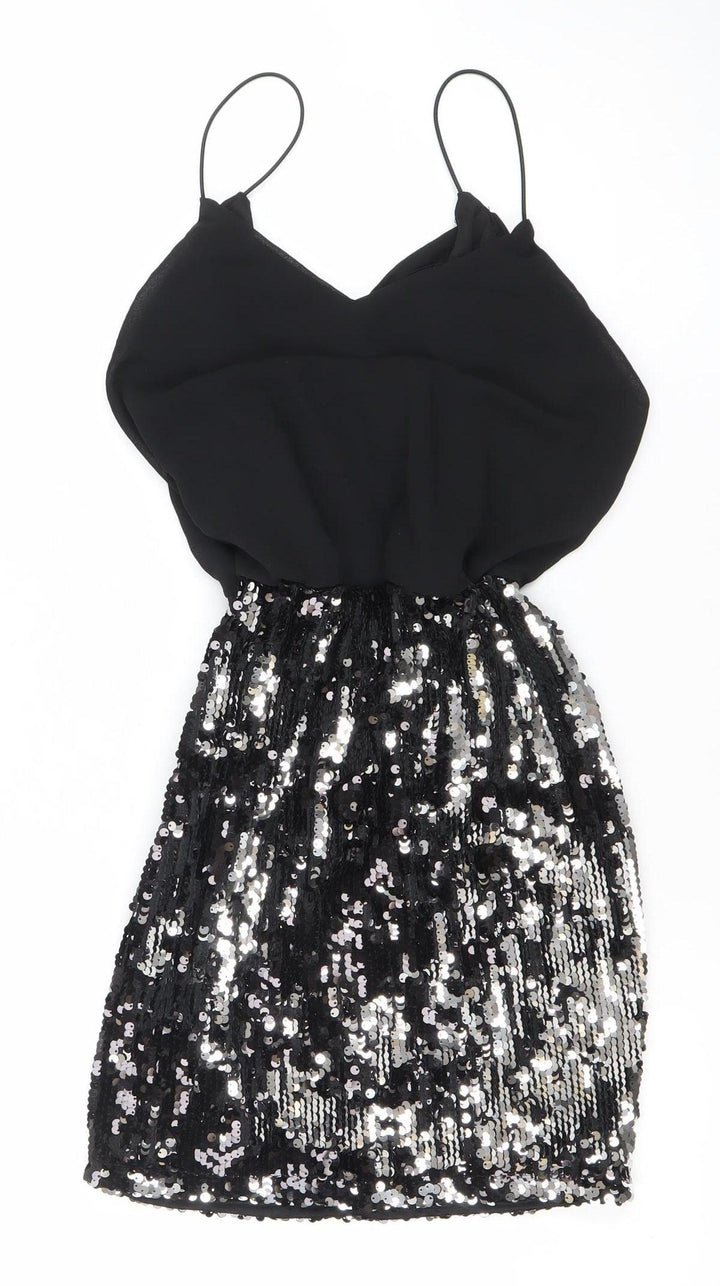 Boohoo Womens Black Size 6 Sequin Strappy Bodycon Party Dress