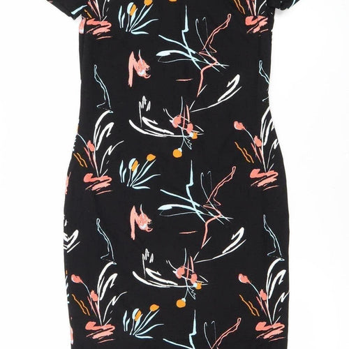 LIMITED EDITION Women's Black Multicolour Floral Sheath Dress Size 8