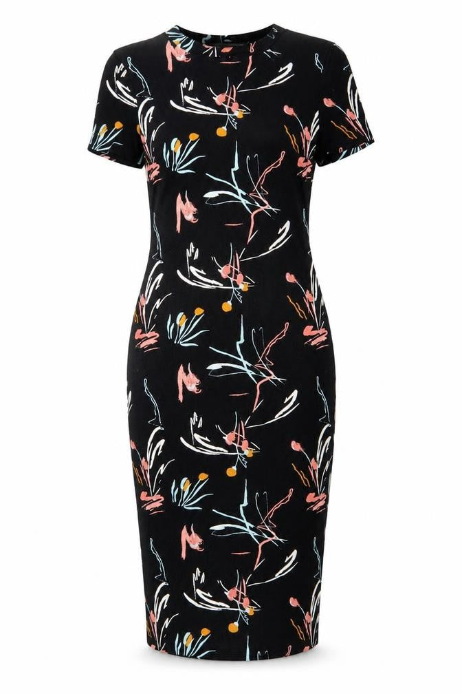 LIMITED EDITION Women's Black Multicolour Floral Sheath Dress Size 8