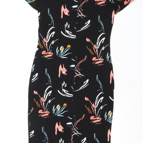 LIMITED EDITION Women's Black Multicolour Floral Sheath Dress Size 8