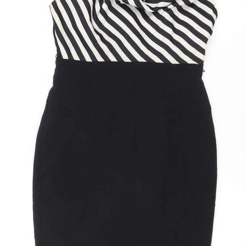 Oasis Women’s Black White Striped Sheath Dress Size 8 Sleeveless
