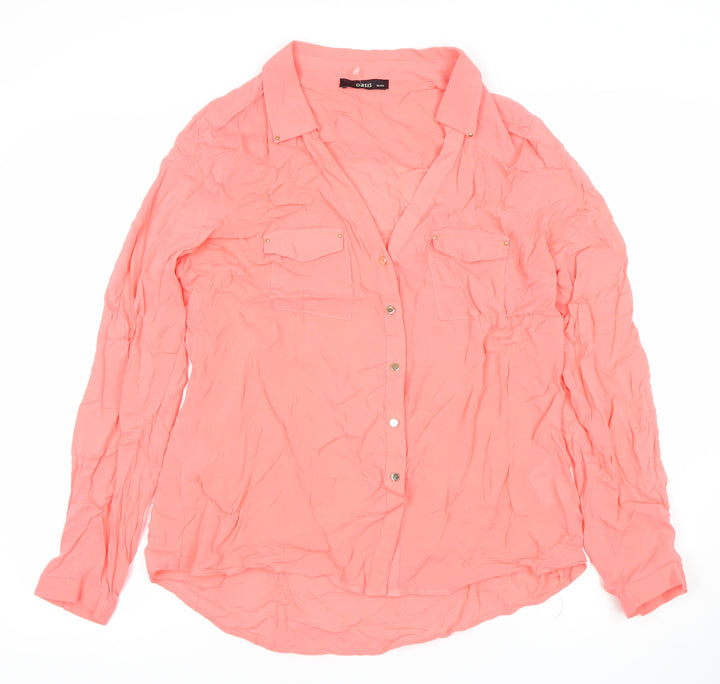 Oasis Women’s Pink Button-Up Shirt Size 14 Long Sleeve Viscose