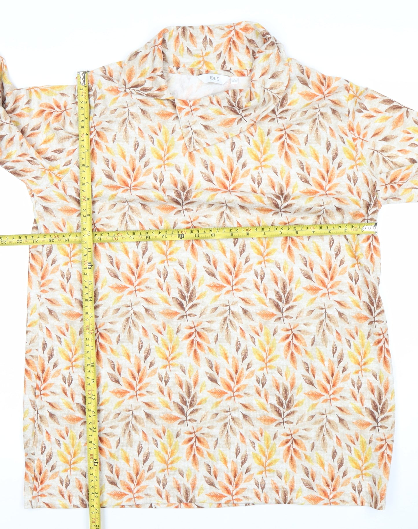 ISLE Womens Multicoloured Floral Tunic Roll Neck Blouse L 3/4 Sleeve