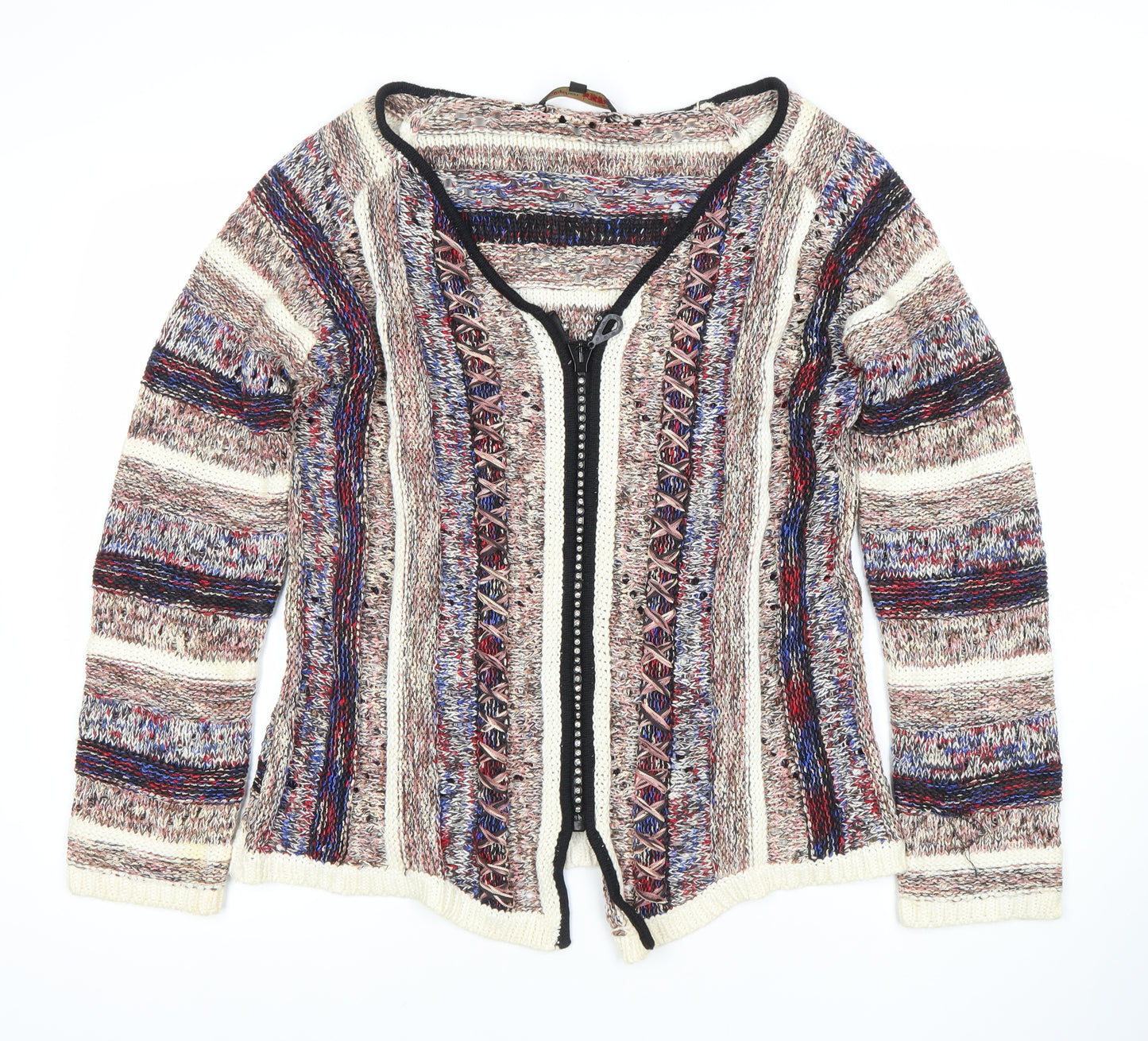 Stephen Womens Multicoloured 2XL Knit Cardigan Jumper V-Neck Zip