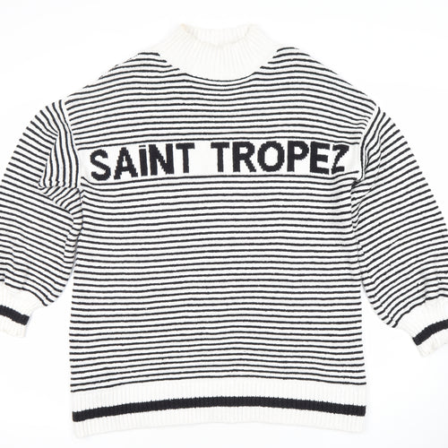 MNG Womens Black White Striped Pullover Jumper Size S High Neck Knit