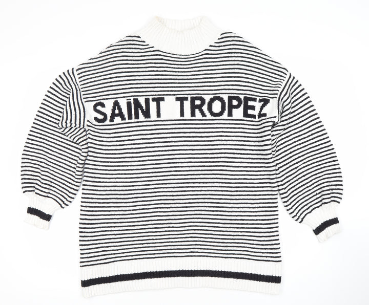 MNG Womens Black White Striped Pullover Jumper Size S High Neck Knit