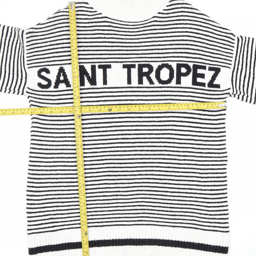 MNG Womens Black White Striped Pullover Jumper Size S High Neck Knit