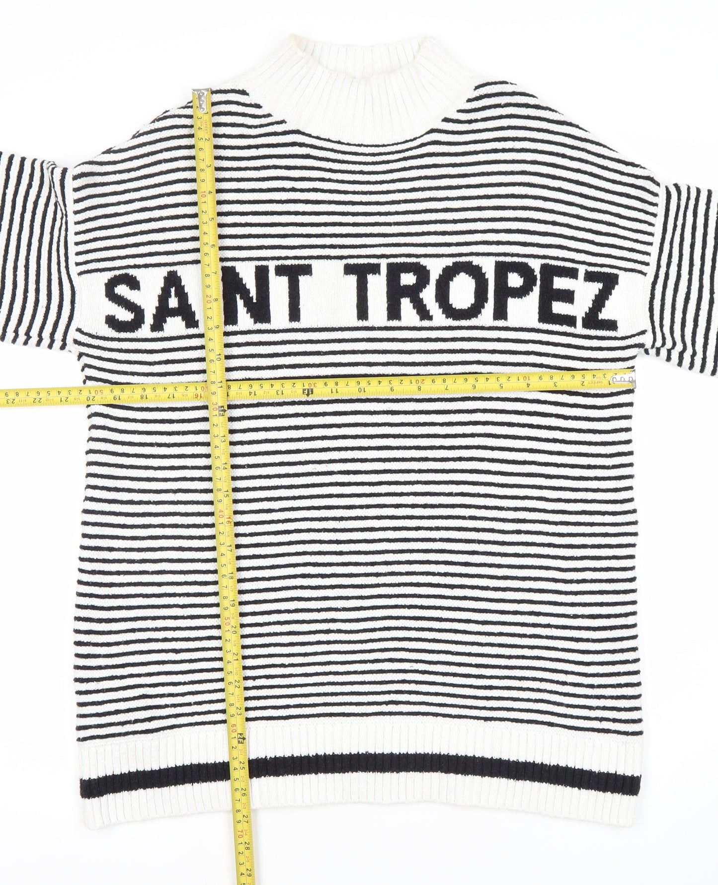 MNG Womens Black White Striped Pullover Jumper Size S High Neck Knit