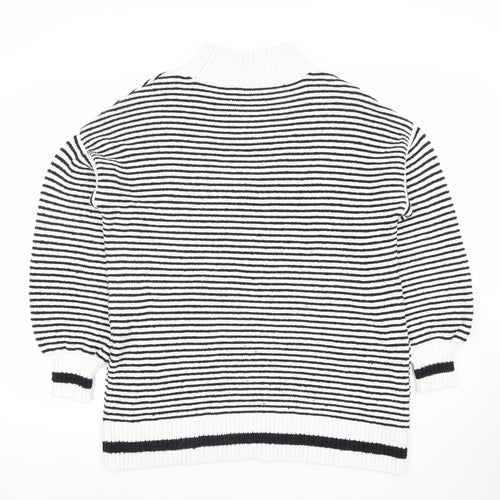 MNG Womens Black White Striped Pullover Jumper Size S High Neck Knit