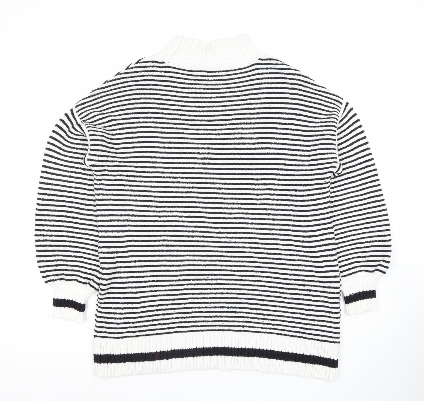 MNG Womens Black White Striped Pullover Jumper Size S High Neck Knit