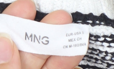 MNG Womens Black White Striped Pullover Jumper Size S High Neck Knit