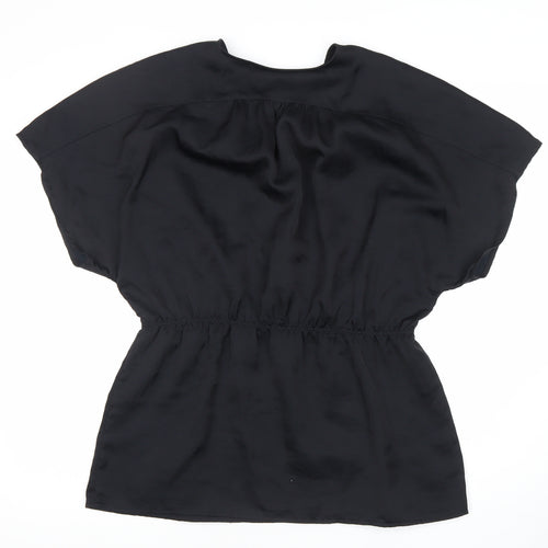 Gap Womens Black Wrap Blouse Size L Short Sleeve V-Neck Satin