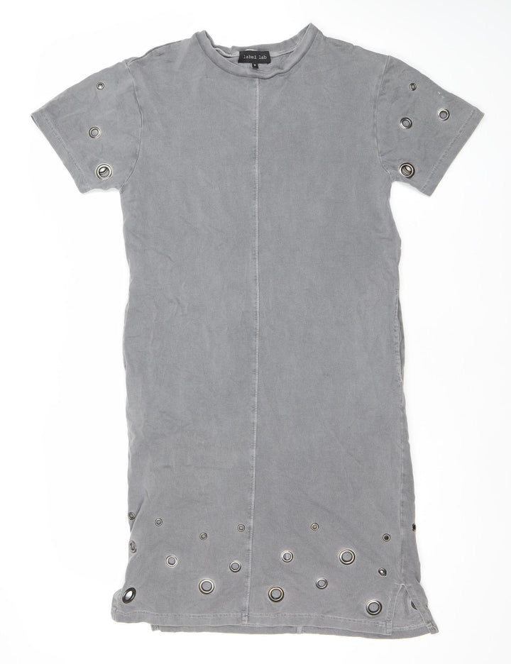 Label Lab Women’s Grey Size 8 Studded T-Shirt Dress Short Sleeve