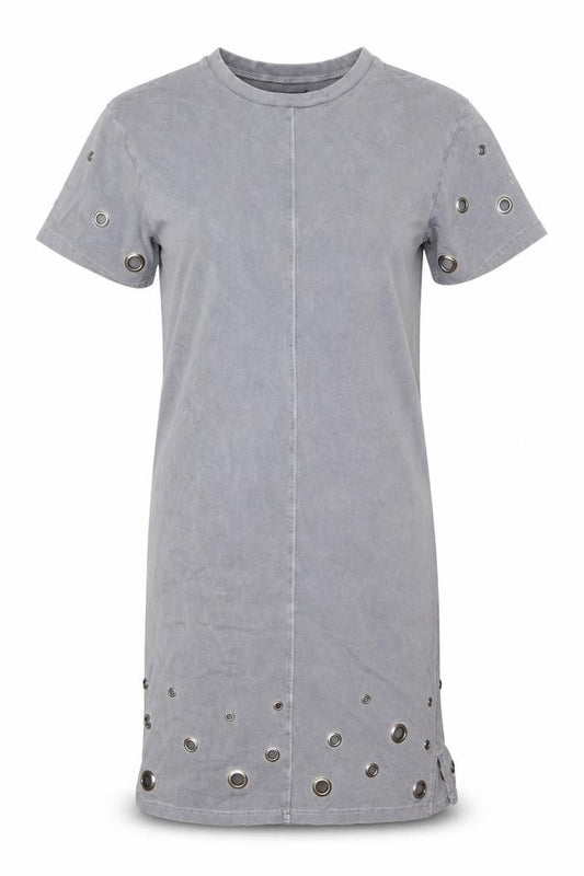 Front view of Label Lab Women’s Grey, size UK 8, Studded T-Shirt Dress Short Sleeve