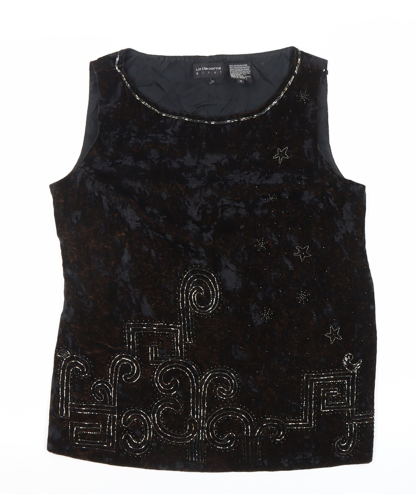 Liz Claiborne Women’s Black Velvet Beaded Tunic Blouse Size 10