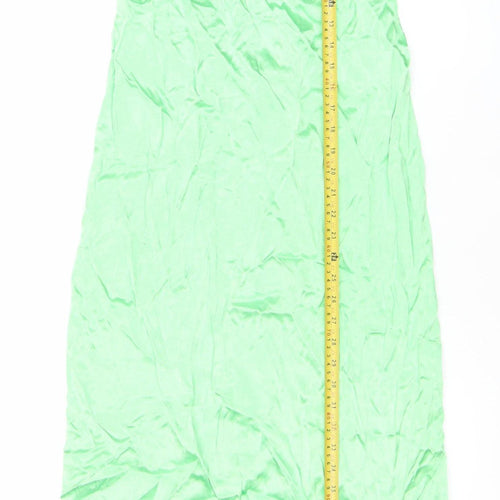 Zara Women Green Halter Neck Long Slip Dress Size 2 Viscose