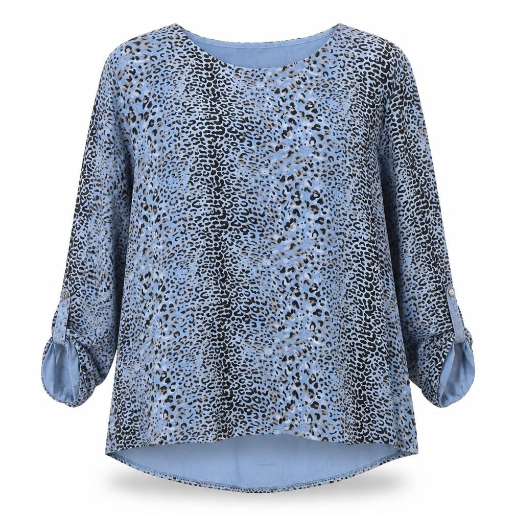 New Collection Women’s Blue Animal Print Viscose Blouse Size 8