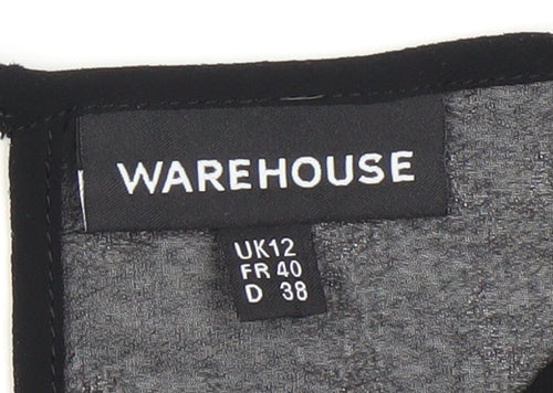 Warehouse Women Black Size 12 Sleeveless Blouse with Floral Lace Hem