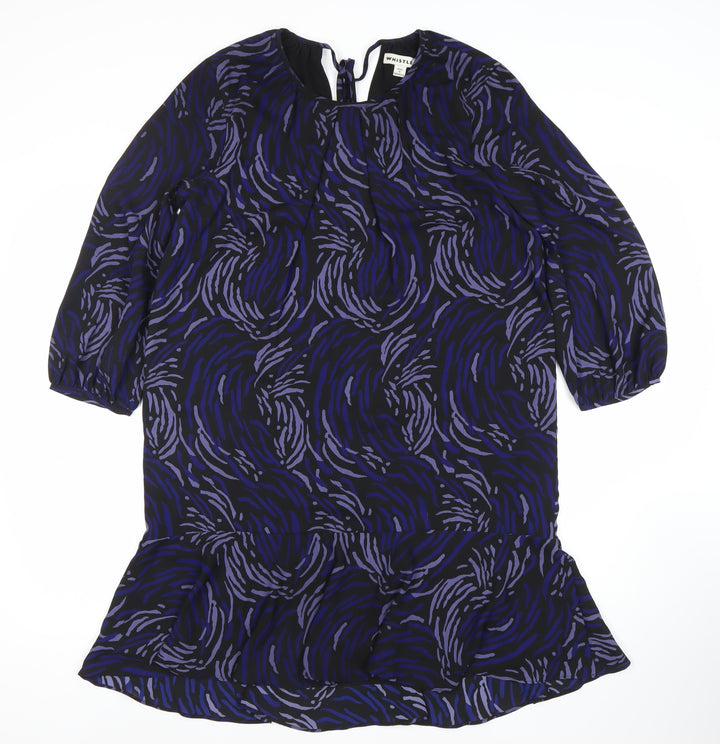 Whistles Women’s Black Purple Shift Dress Size 8 Geometric 3/4 Sleeve