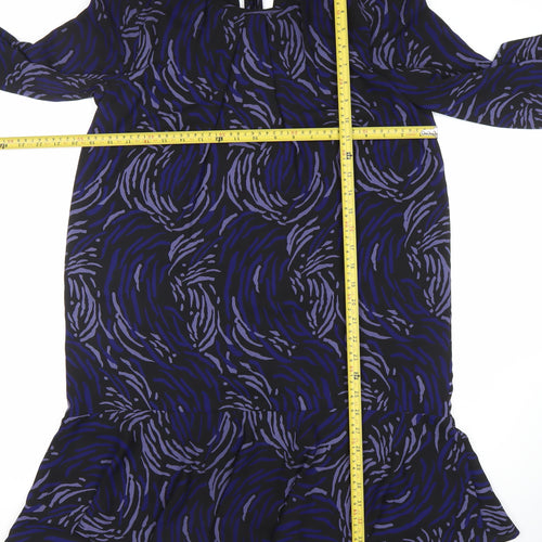 Whistles Women’s Black Purple Shift Dress Size 8 Geometric 3/4 Sleeve