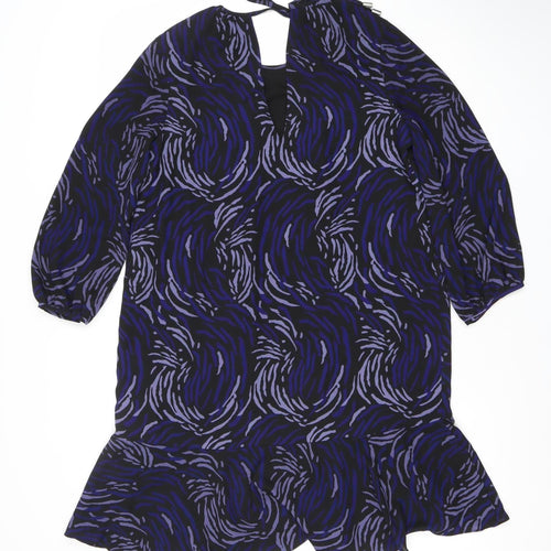 Whistles Women’s Black Purple Shift Dress Size 8 Geometric 3/4 Sleeve