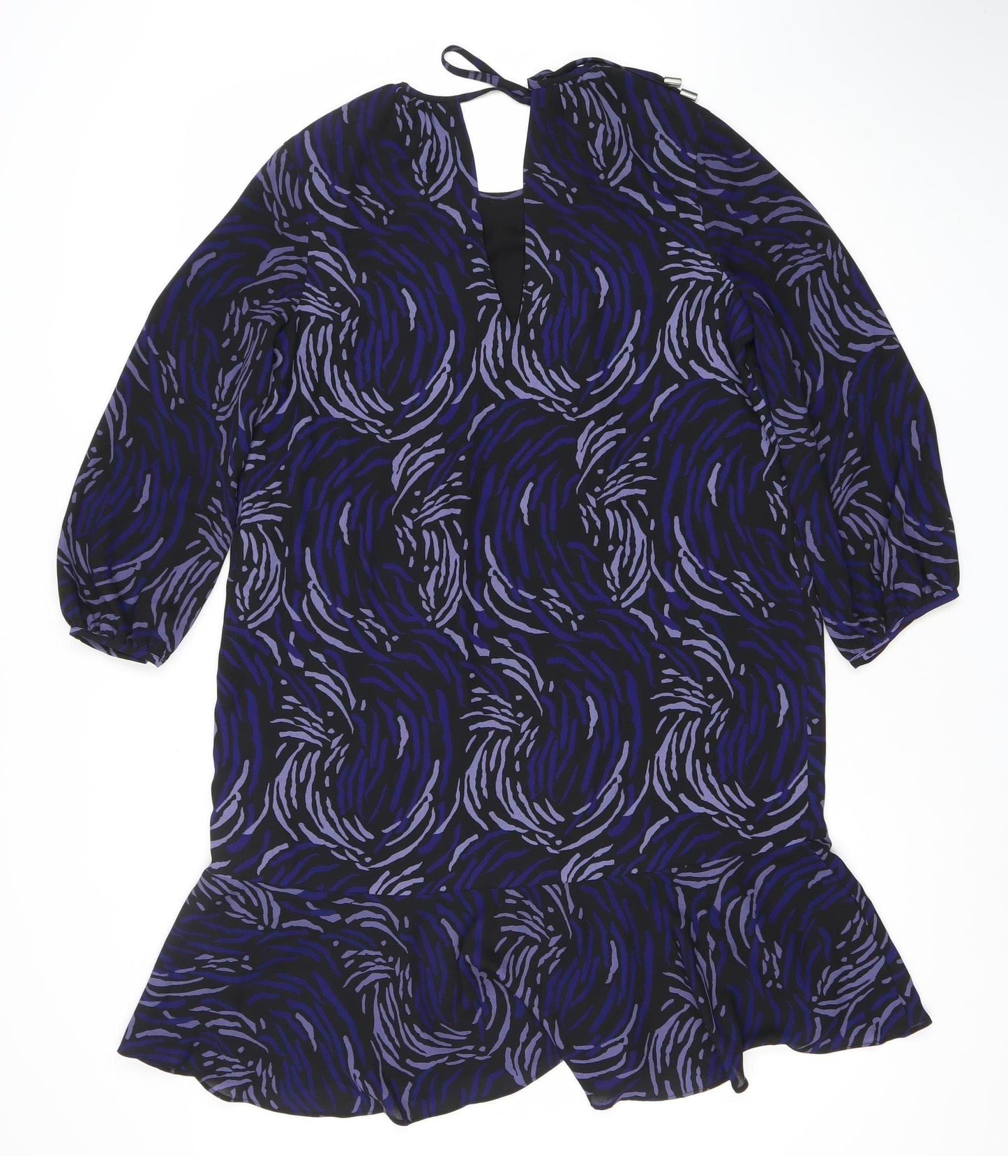 Whistles Women’s Black Purple Shift Dress Size 8 Geometric 3/4 Sleeve