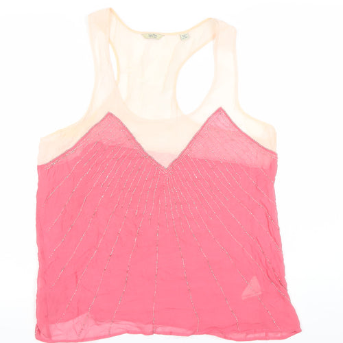 Jack Wills Womens Pink Silk Beaded Tank Top Size 14