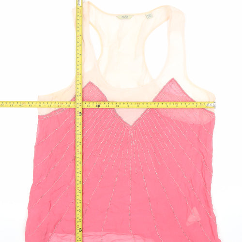 Jack Wills Womens Pink Silk Beaded Tank Top Size 14