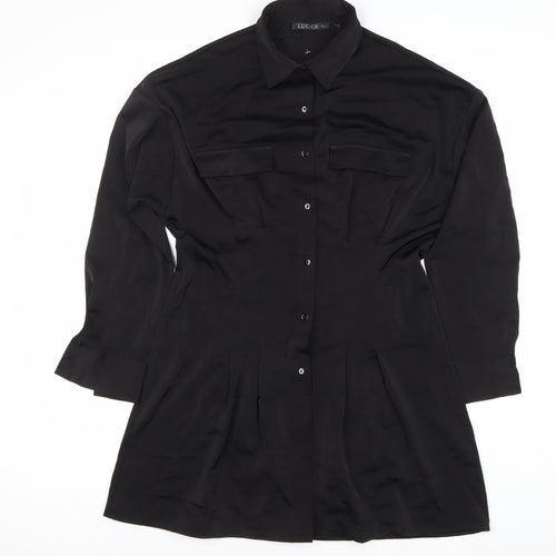 LUC-CE Women’s Black Shirt Dress Size S Collared Buttoned Long Sleeve
