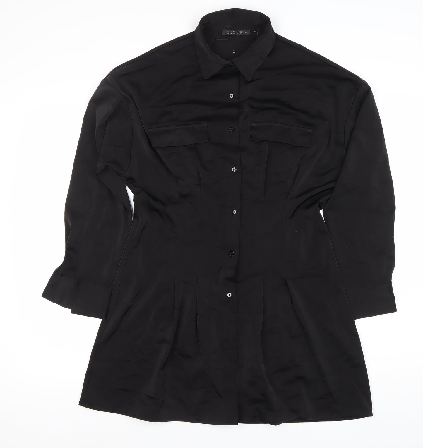 LUC-CE Women’s Black Shirt Dress Size S Collared Buttoned Long Sleeve